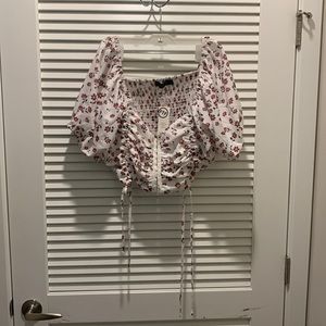 Flowery Drawstring Top